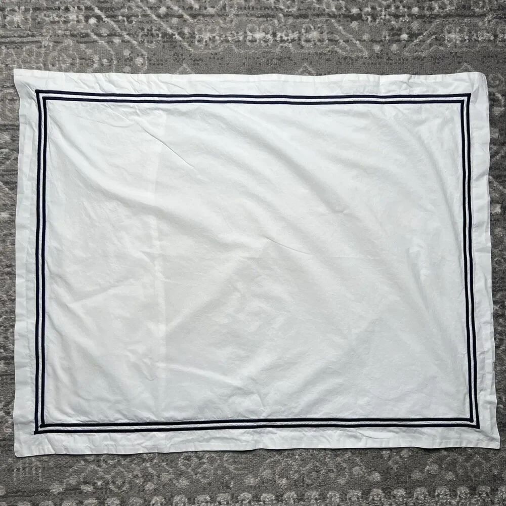 Restoration Hardware Italian Hotel Satin Stitch Standard Sham 1 Piece White Blue